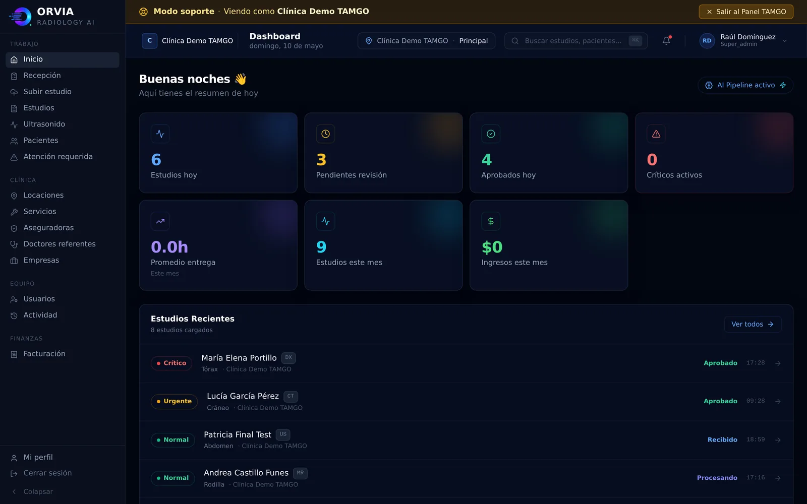 Dashboard con informes generados